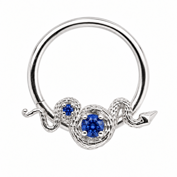 AuAdore Rebirth Lab Blue Sapphire 16g ring in 14k white gold, front view