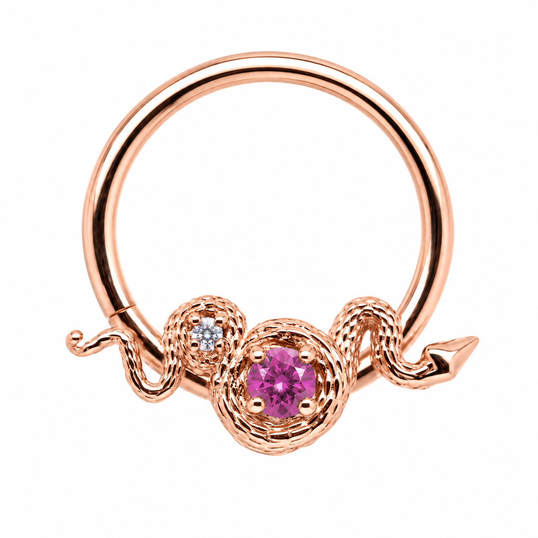 AuAdore Rebirth Lab Pink Sapphire and Diamond 16g ring in 14k rose gold, front view