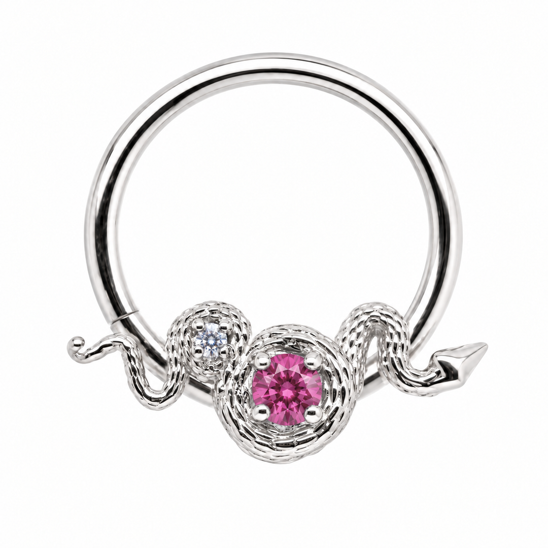 AuAdore Rebirth Lab Pink Sapphire and Diamond 16g ring in 14k white gold, front view