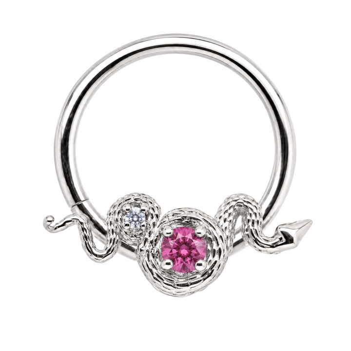 AuAdore Rebirth Lab Pink Sapphire and Diamond 16g ring in 14k white gold, front view