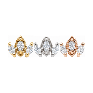 Rococo Diamond 16g TH End 14k (T5) AuAdore — Yellow, White, and Rose Gold comparison
