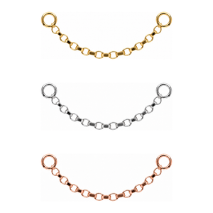 AuAdore Rolo Chain shown in 14k yellow gold, white gold, and rose gold on a white background.