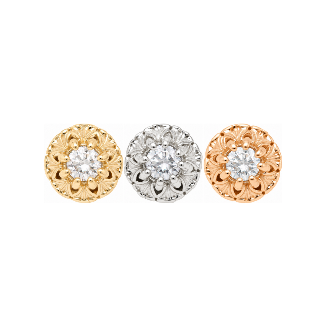 Rome Diamond Threadless End 14k AuAdore — Yellow, White, and Rose Gold comparison
