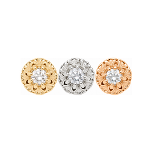 Rome Diamond Threadless End 14k AuAdore — Yellow, White, and Rose Gold comparison
