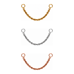 AuAdore Rope Chain shown in 14k yellow gold, white gold, and rose gold on a white background.