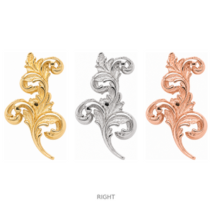 AuAdore Royal Curve Right Threaded End shown in 14k yellow gold, white gold, and rose gold on a white background.