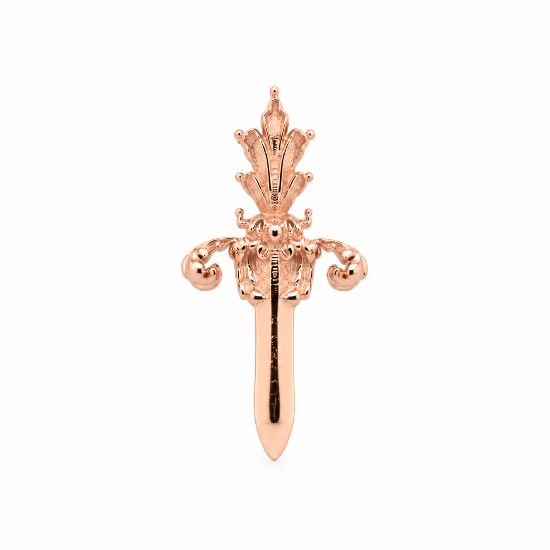 AuAdore Royal Dagger Threadless End in polished 14k rose gold on a white background.