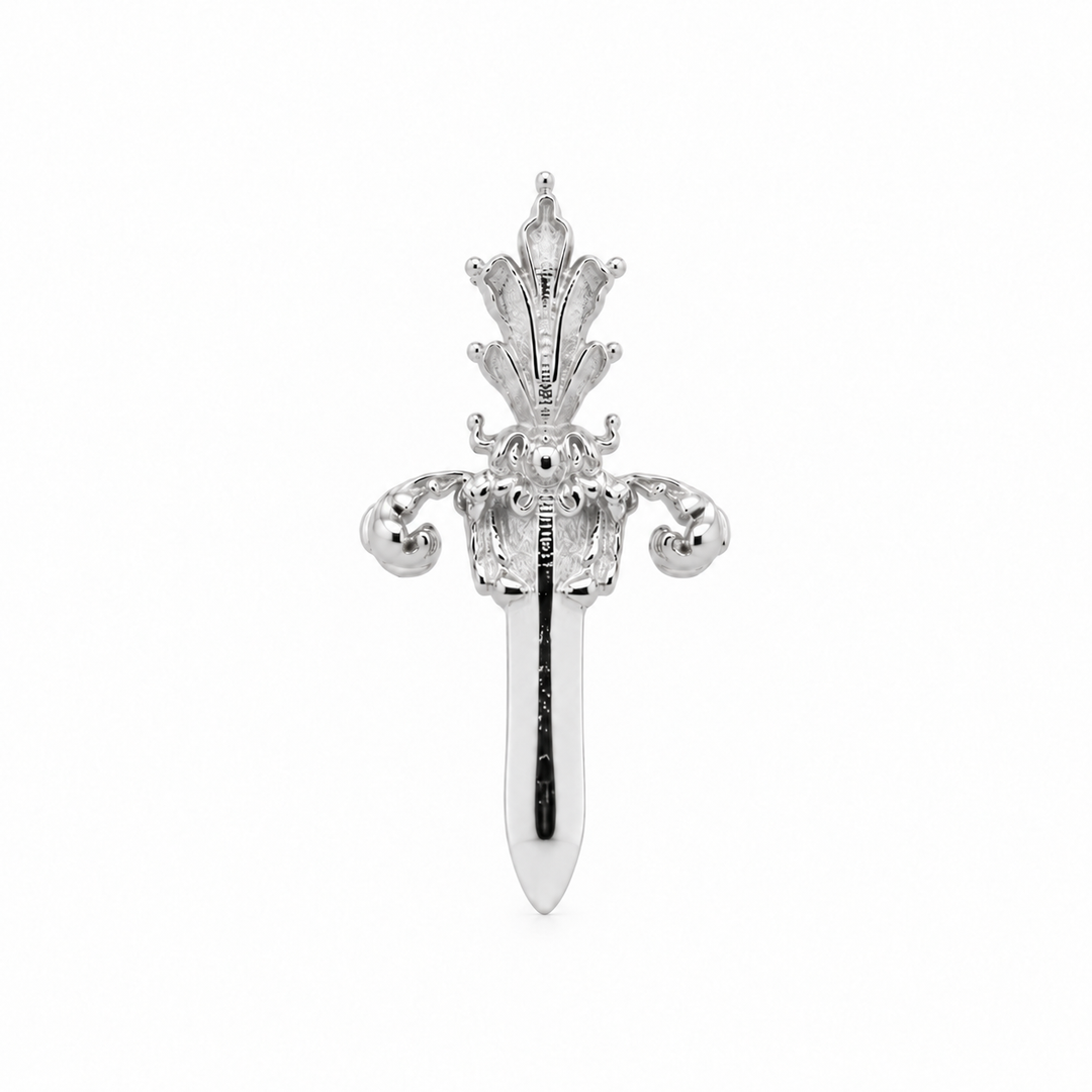 AuAdore Royal Dagger Threadless End in polished 14k white gold on a white background.