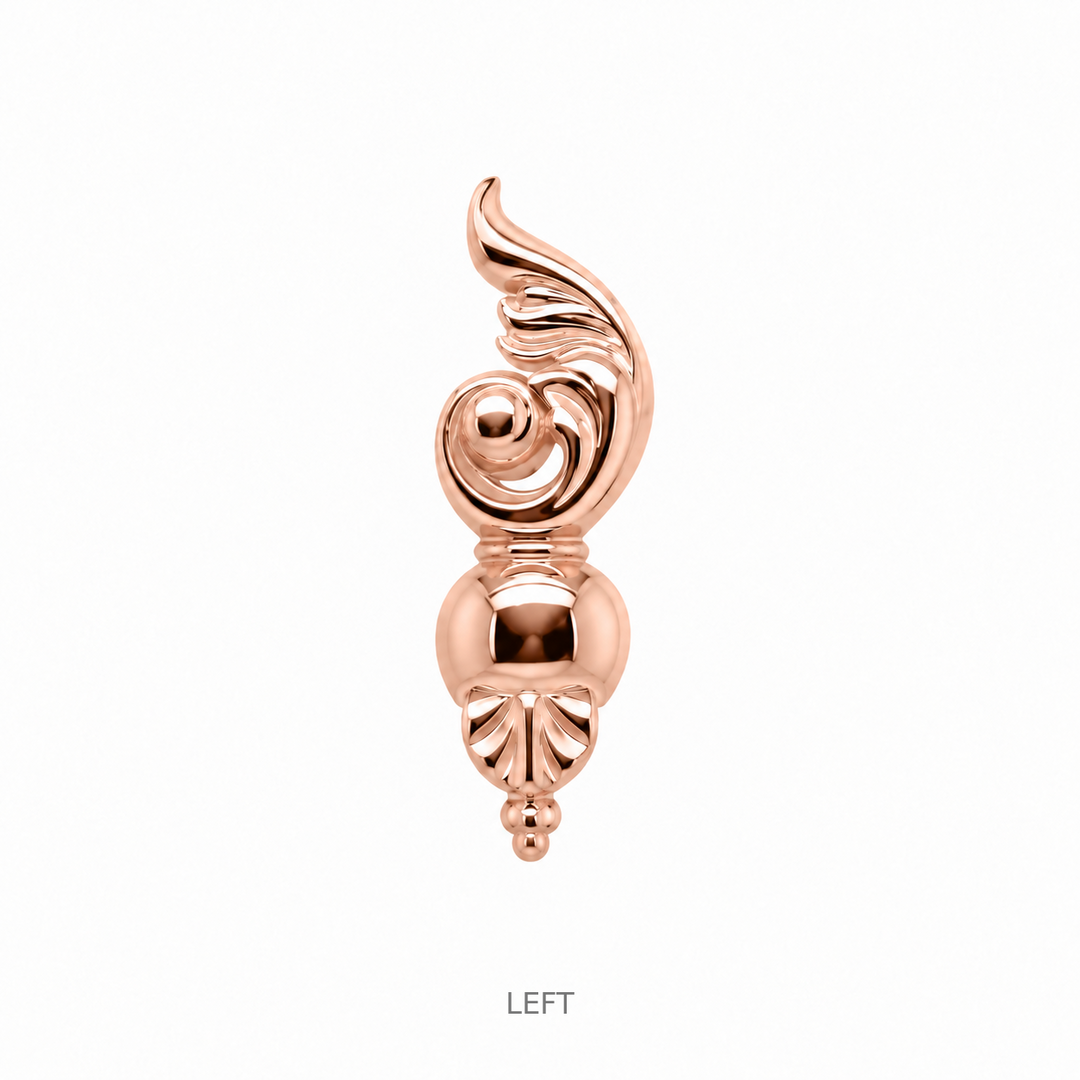 AuAdore Sanctified Left Facing Threadless End in polished 14k rose gold on a white background.