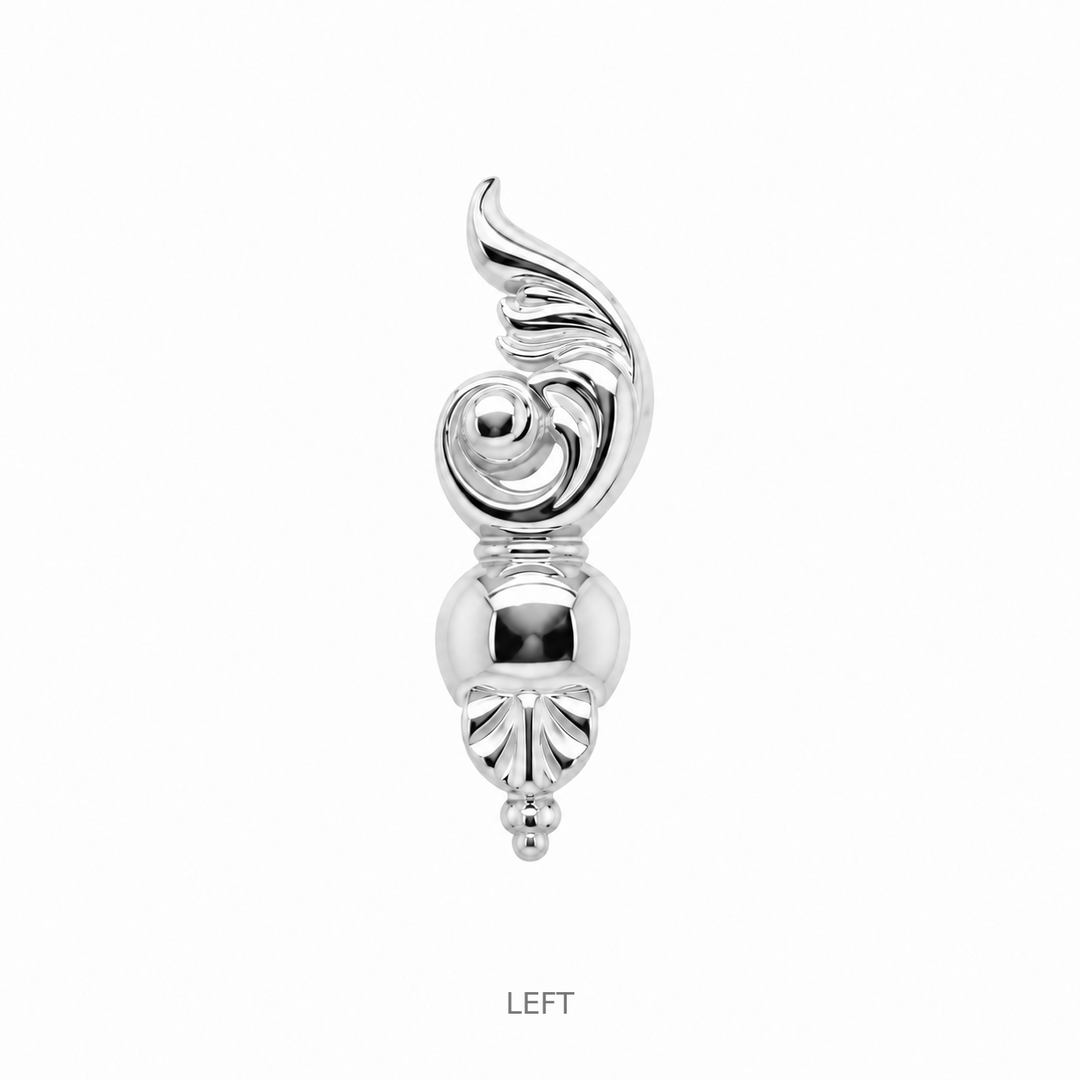 AuAdore Sanctified Left Facing Threadless End in polished 14k white gold on a white background.