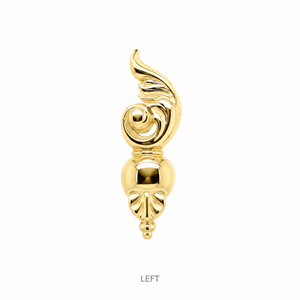 AuAdore Sanctified Left Facing Threadless End in polished 14k yellow gold on a white background.