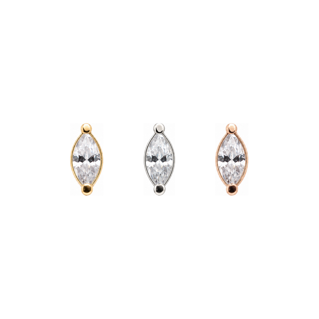 Single Marquise CZ Threadless End (T15) 14k AuAdore — Yellow, White, and Rose Gold comparison
