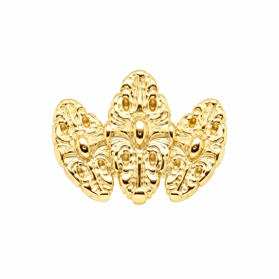 AuAdore Small Honesty Fan Threadless End in polished 14k yellow gold on a white background.