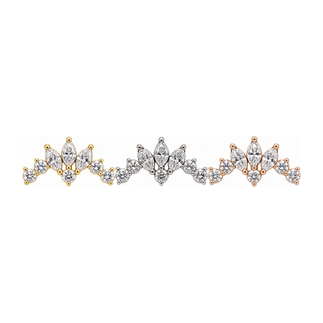 Splendor CZ Threadless End 14k AuAdore — Yellow, White, and Rose Gold comparison