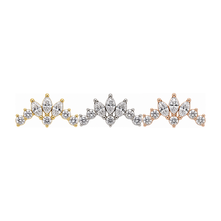 Splendor CZ Threadless End 14k AuAdore — Yellow, White, and Rose Gold comparison