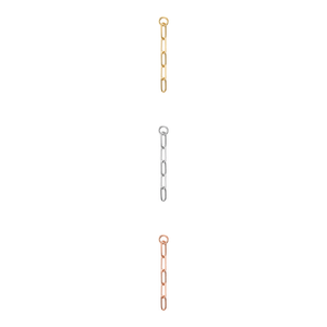 AuAdore Surrender Drop Gold Chain Charm shown in 14k yellow gold, white gold, and rose gold on a white background.