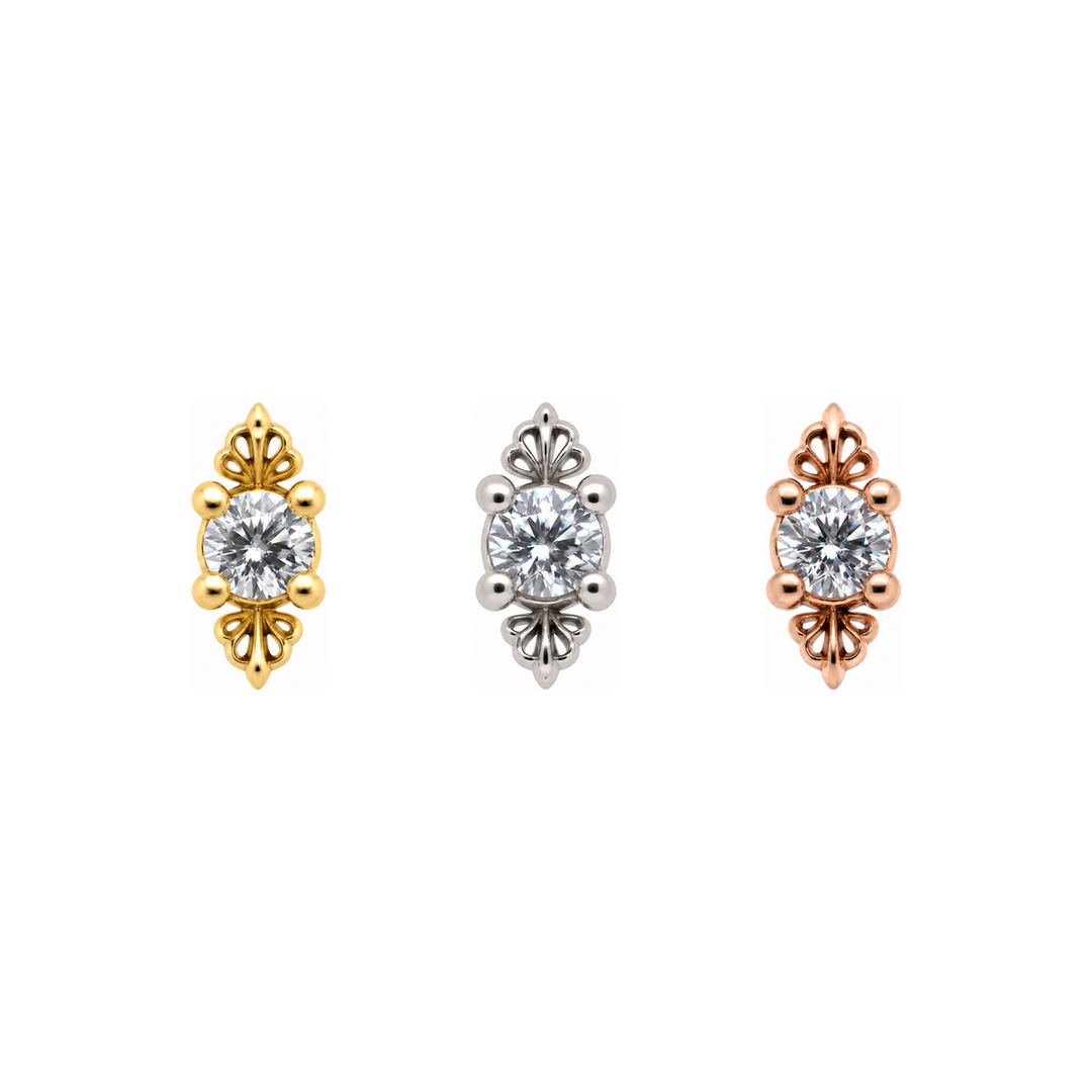 Temptation CZ Threadless End 14k AuAdore — Yellow, White, and Rose Gold comparison