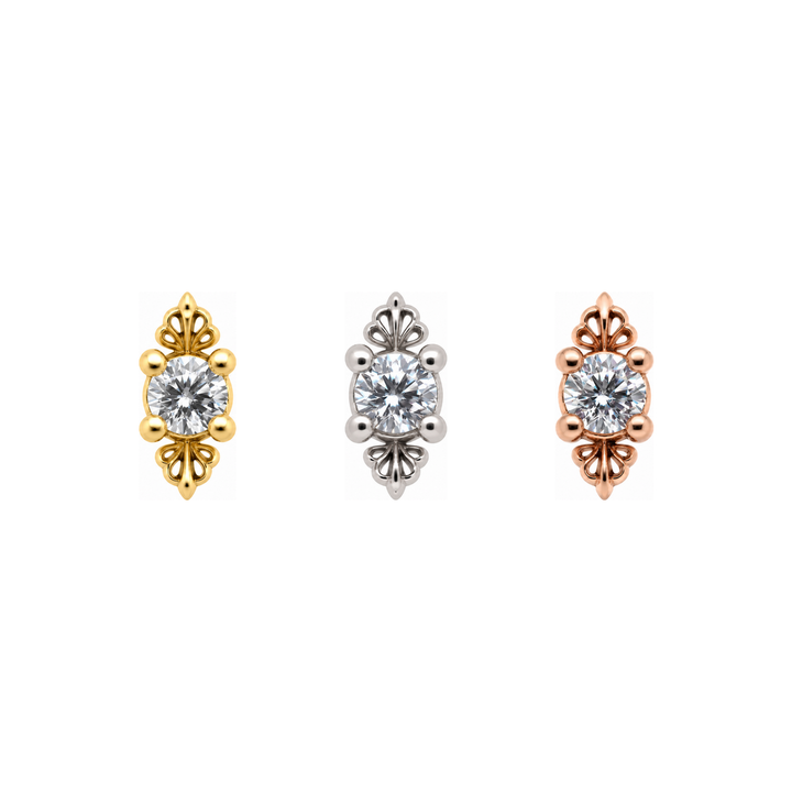 Temptation CZ Threadless End 14k AuAdore — Yellow, White, and Rose Gold comparison