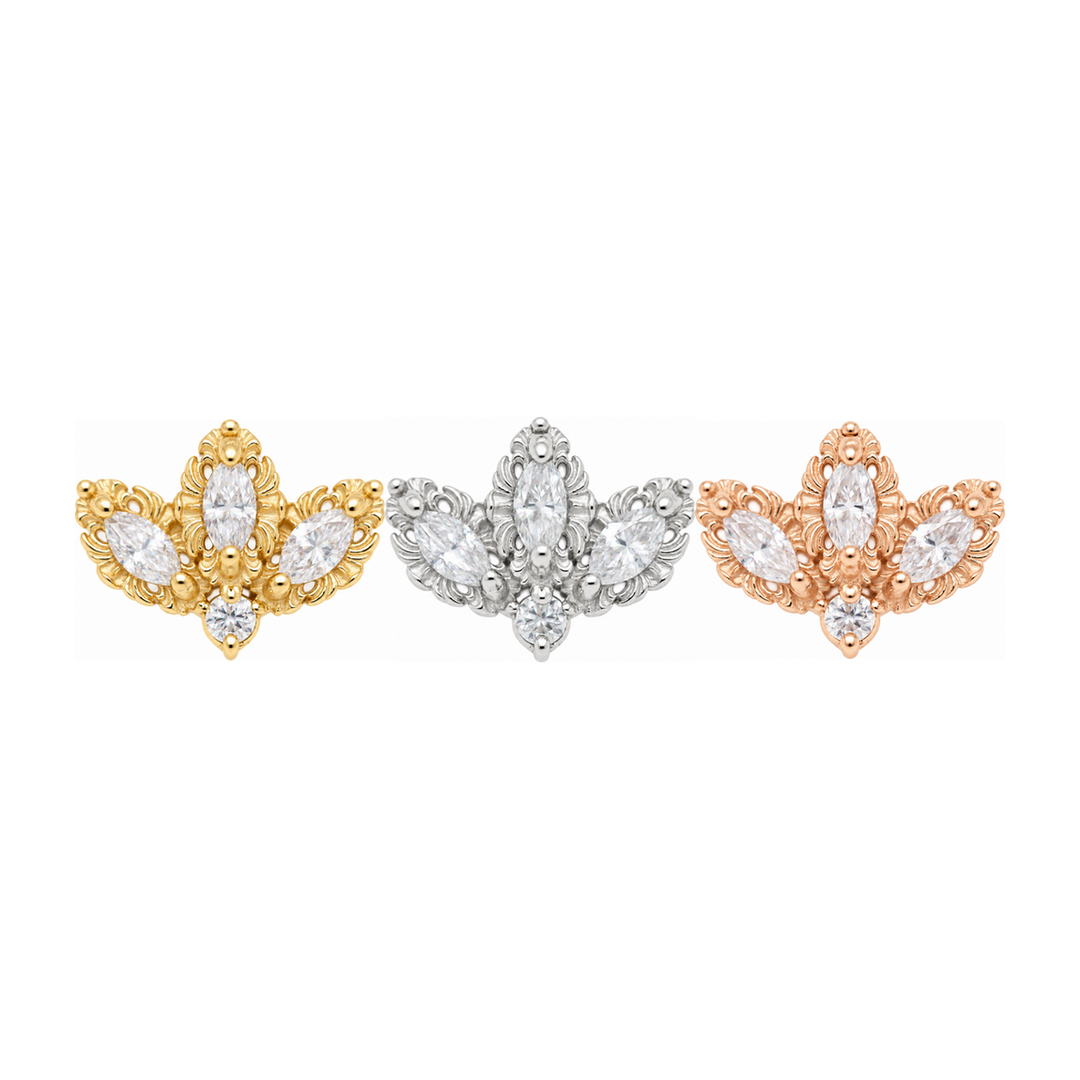 The Vow CZ Threadless End (T15) 14k AuAdore — Yellow, White, and Rose Gold comparison
