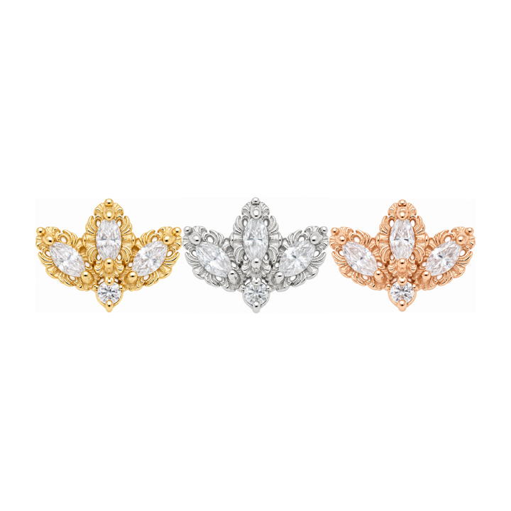The Vow CZ Threadless End (T15) 14k AuAdore — Yellow, White, and Rose Gold comparison
