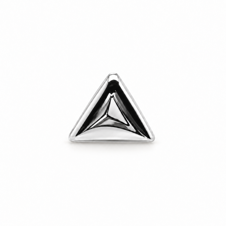 AuAdore Triangle Threadless End in polished 14k white gold on a white background.