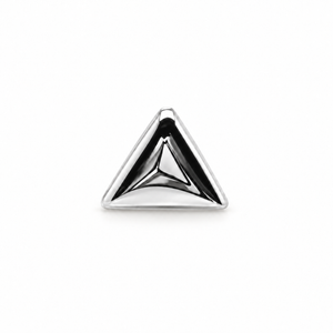 AuAdore Triangle Threadless End in polished 14k white gold on a white background.