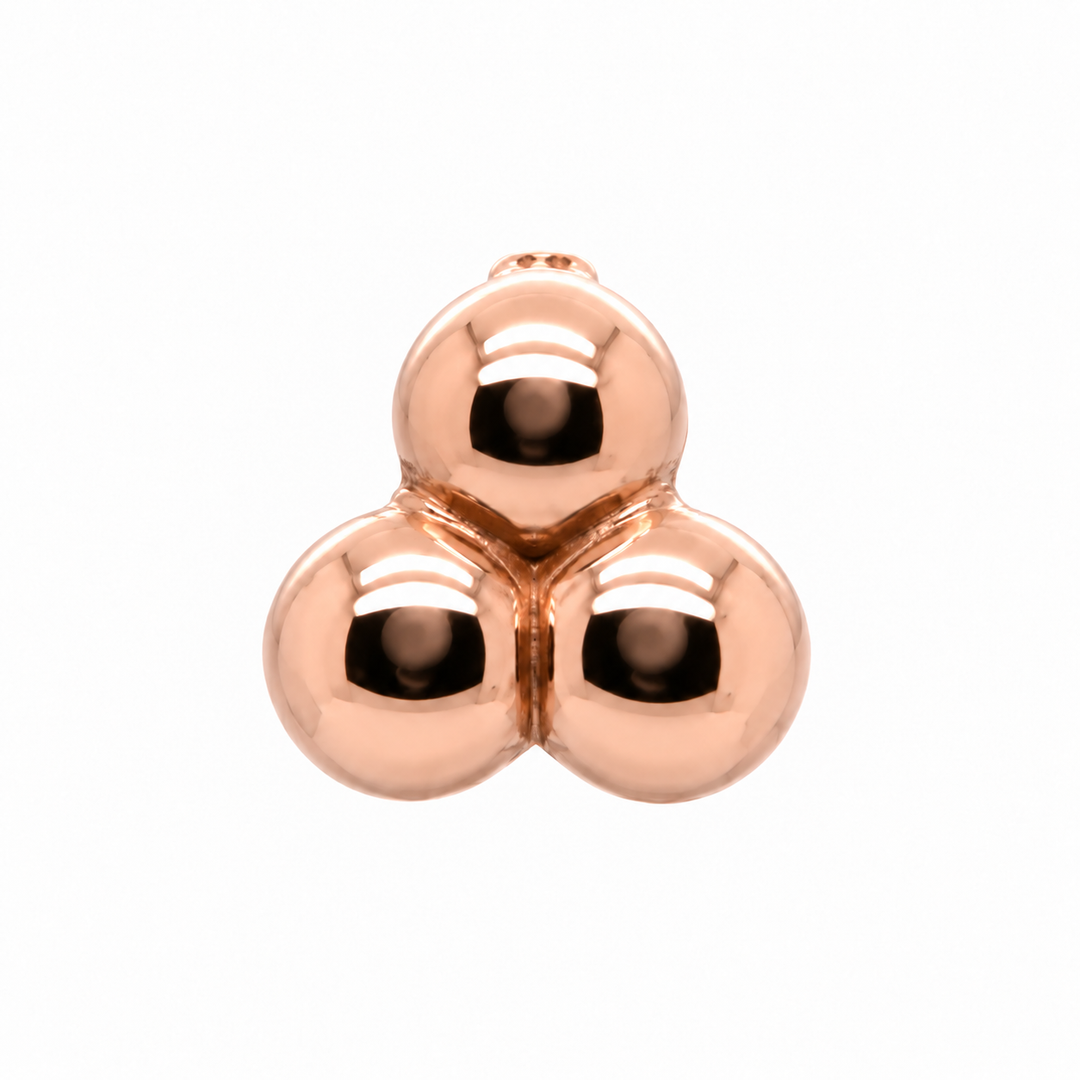 AuAdore Tribead Threadless End in polished 14k rose gold on a white background.