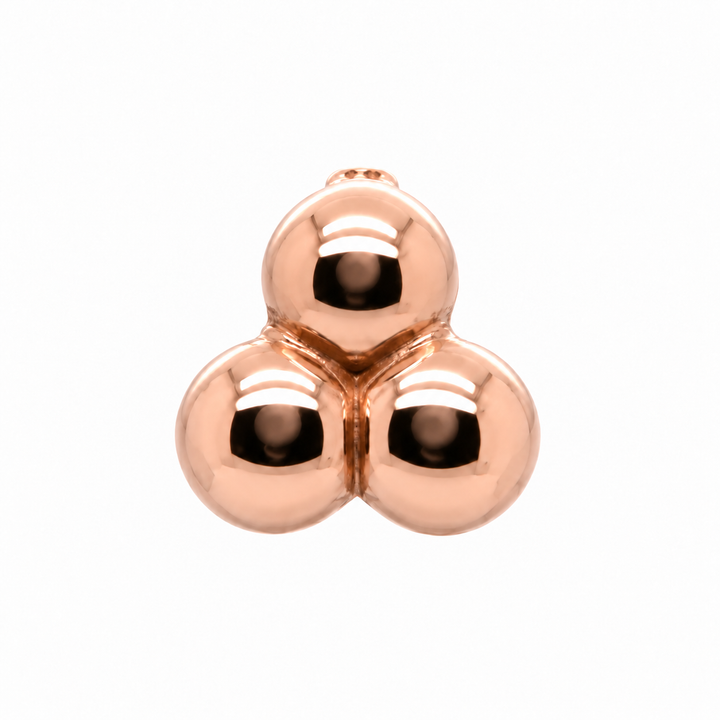 AuAdore Tribead Threadless End in polished 14k rose gold on a white background.