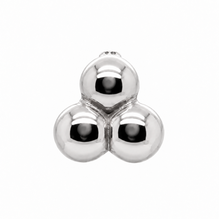 AuAdore Tribead Threadless End in polished 14k white gold on a white background.