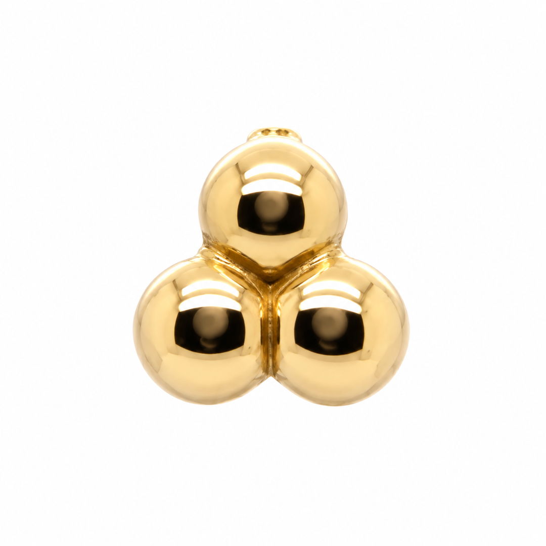 AuAdore Tribead Threadless End in polished 14k yellow gold on a white background.
