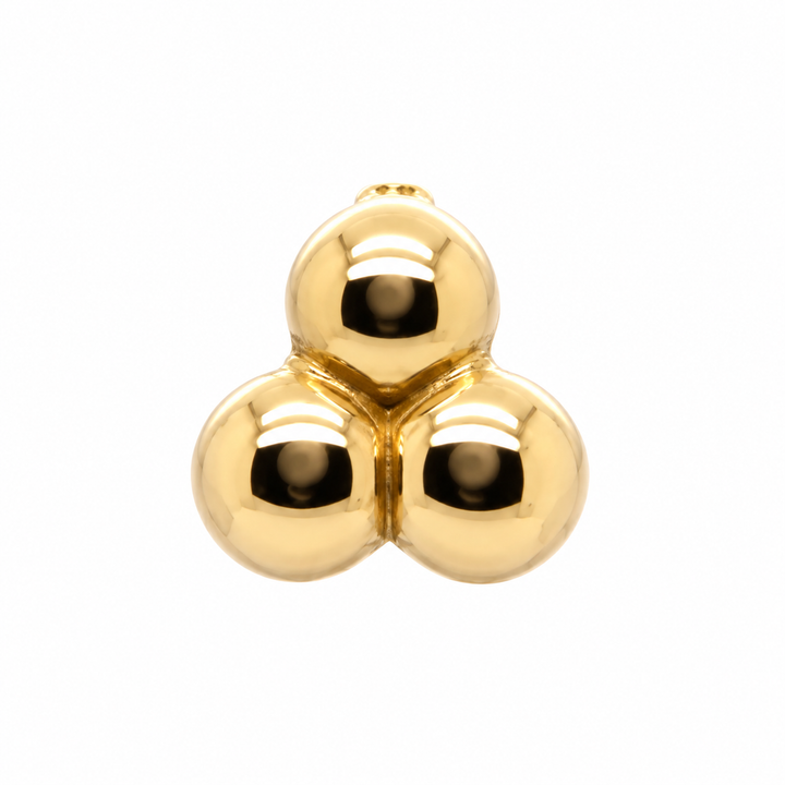 AuAdore Tribead Threadless End in polished 14k yellow gold on a white background.