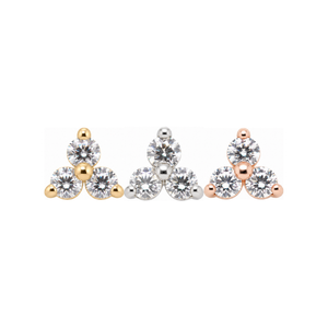 Trinity cz Threadless End 14k AuAdore — Yellow, White, and Rose Gold comparison