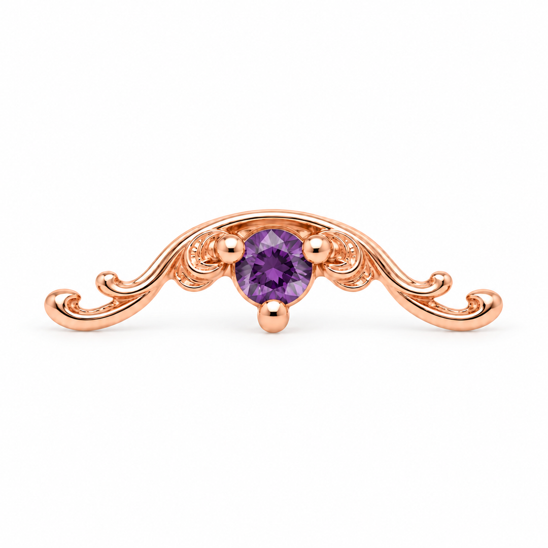 AuAdore Bishop Amethyst threadless end in 14k rose gold, 10mm x 3mm with 2mm round amethyst