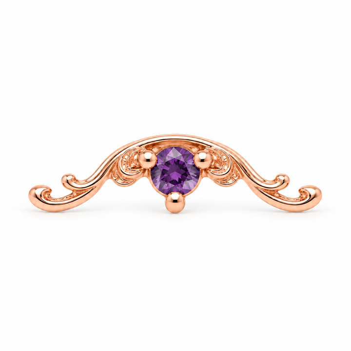 AuAdore Bishop Amethyst threadless end in 14k rose gold, 10mm x 3mm with 2mm round amethyst