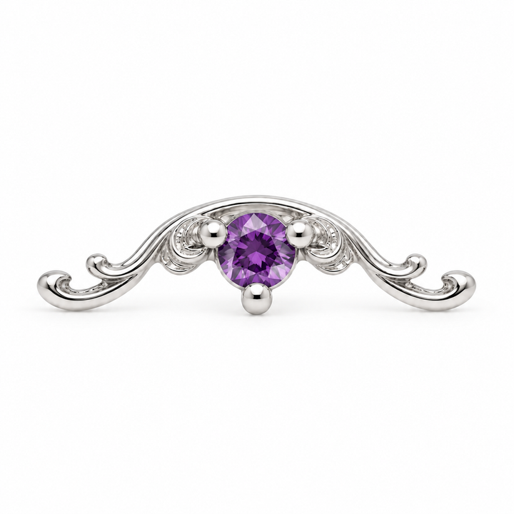 AuAdore Bishop Amethyst threadless end in 14k white gold, 10mm x 3mm with 2mm round amethyst