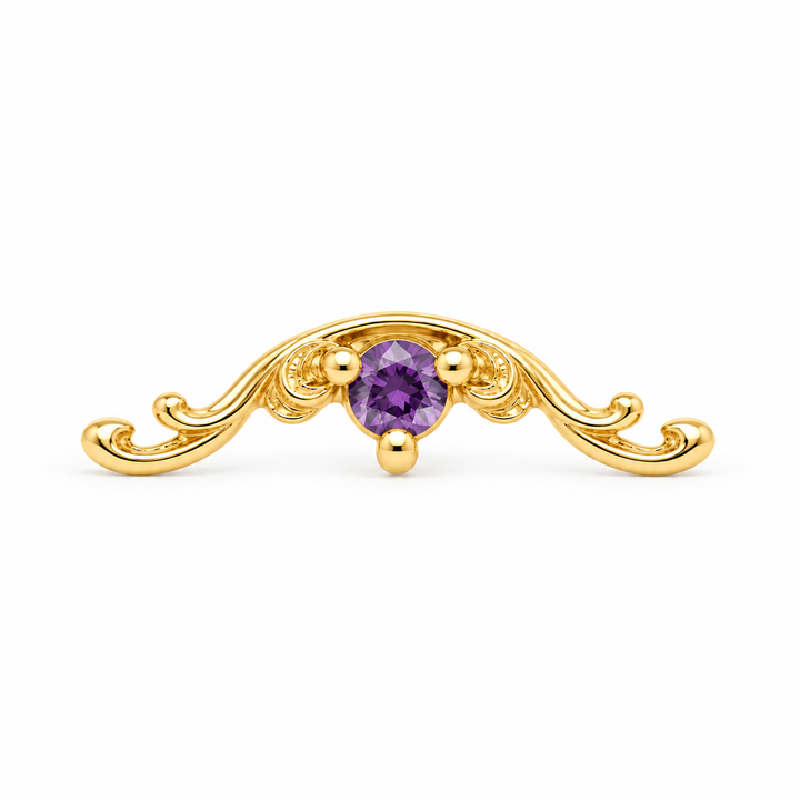 AuAdore Bishop Amethyst threadless end in 14k yellow gold, 10mm x 3mm with 2mm round amethyst