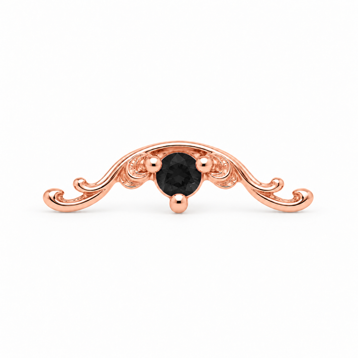AuAdore Bishop Black Diamond threadless end in 14k rose gold using the exact approved Bishop master with an opaque black 2mm center stone