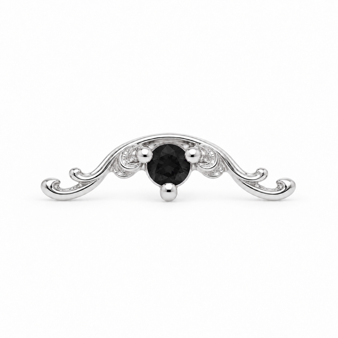 AuAdore Bishop Black Diamond threadless end in 14k white gold using the exact approved Bishop master with an opaque black 2mm center stone