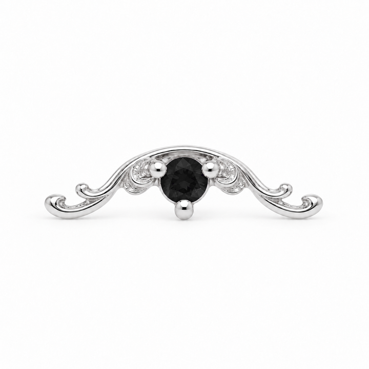 AuAdore Bishop Black Diamond threadless end in 14k white gold using the exact approved Bishop master with an opaque black 2mm center stone