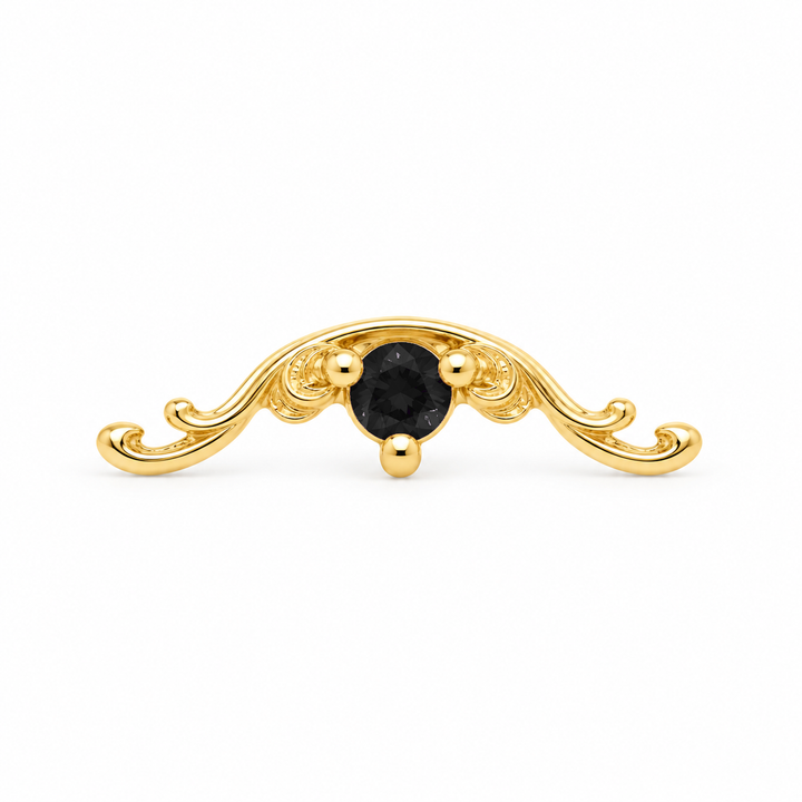 AuAdore Bishop Black Diamond threadless end in 14k yellow gold using the exact approved Bishop master with an opaque black 2mm center stone