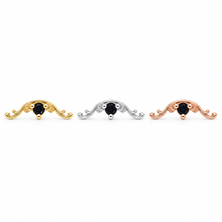 AuAdore Bishop Black Sapphire in yellow, white and rose gold using the exact approved Bishop master, spaced horizontally