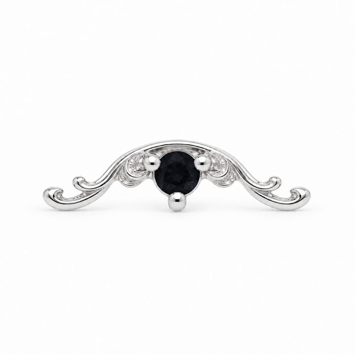 AuAdore Bishop Black Sapphire threadless end in 14k white gold using the exact approved Bishop master with an opaque black 2mm center stone