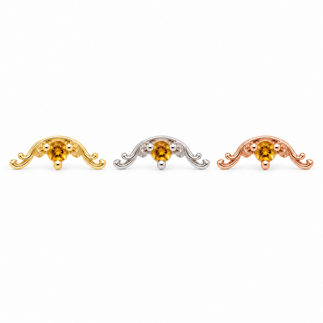 AuAdore Bishop Citrine threadless ends in yellow, white and rose gold using the exact approved Bishop master