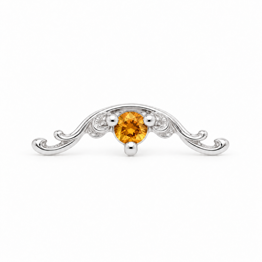 AuAdore Bishop Citrine threadless end in 14k white gold, exact approved Bishop master geometry with 2mm citrine
