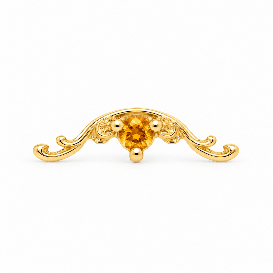 AuAdore Bishop Citrine threadless end in 14k yellow gold, exact approved Bishop master geometry with 2mm citrine