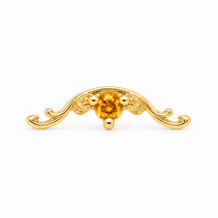 AuAdore Bishop Citrine threadless end in 14k yellow gold, exact approved Bishop master geometry with 2mm citrine