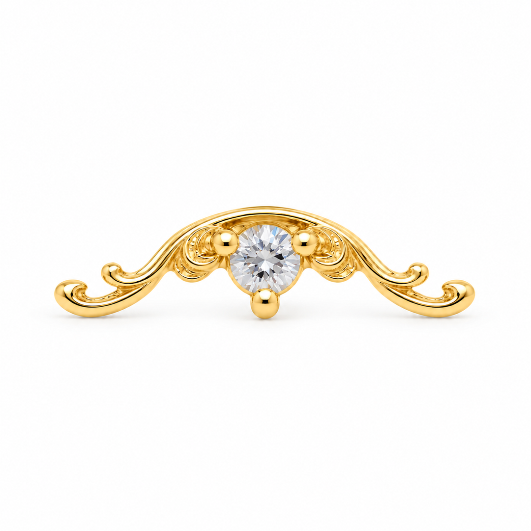 AuAdore Bishop CZ threadless end in 14k yellow gold, 10mm x 3mm with 2mm round CZ