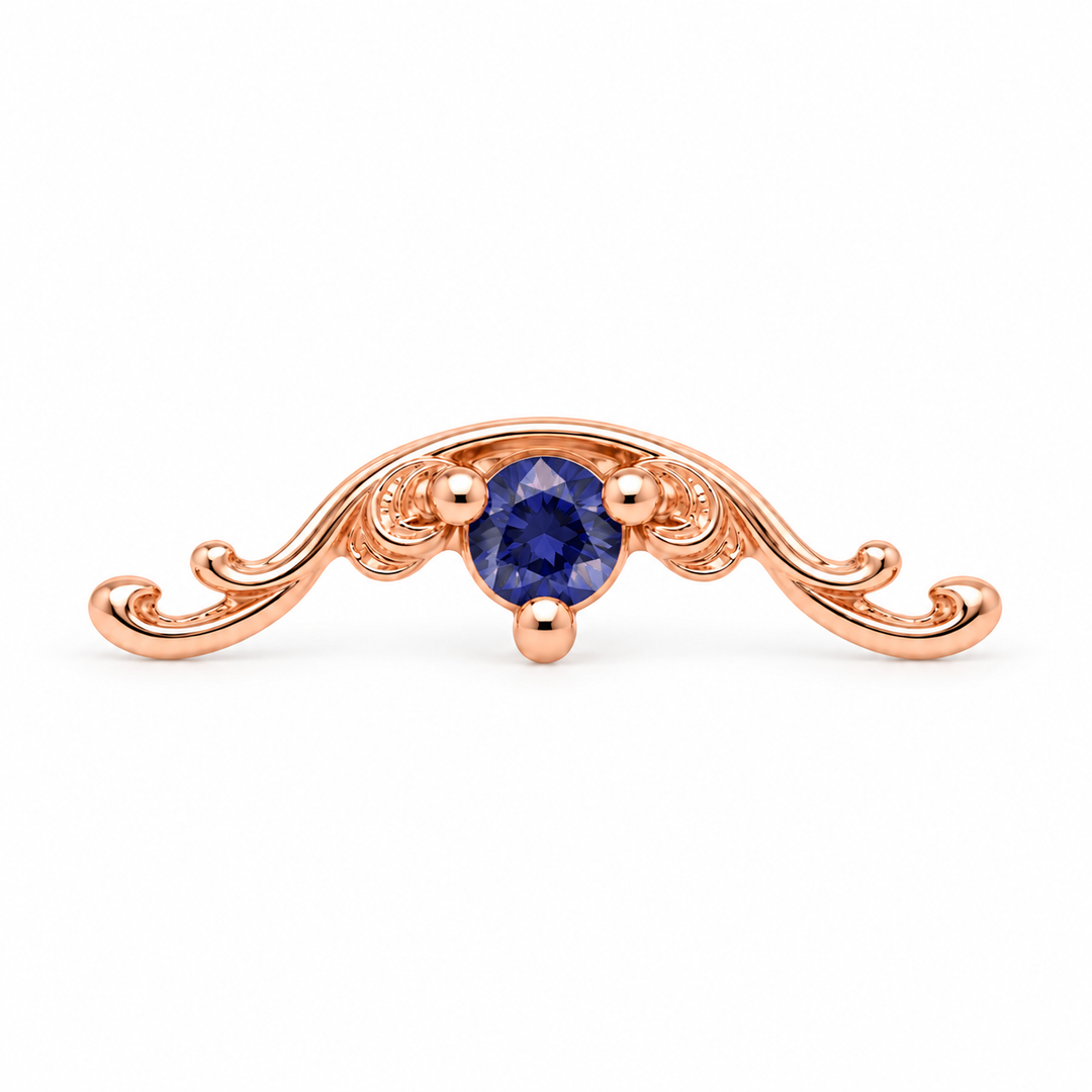 AuAdore Bishop Lab Blue Sapphire threadless end in 14k rose gold, approved Bishop master geometry with 2mm lab blue sapphire