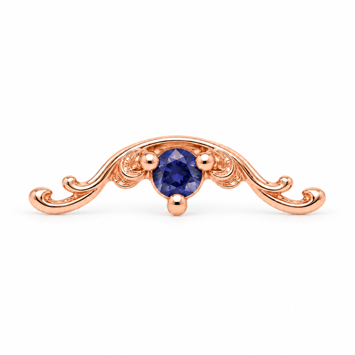 AuAdore Bishop Lab Blue Sapphire threadless end in 14k rose gold, approved Bishop master geometry with 2mm lab blue sapphire