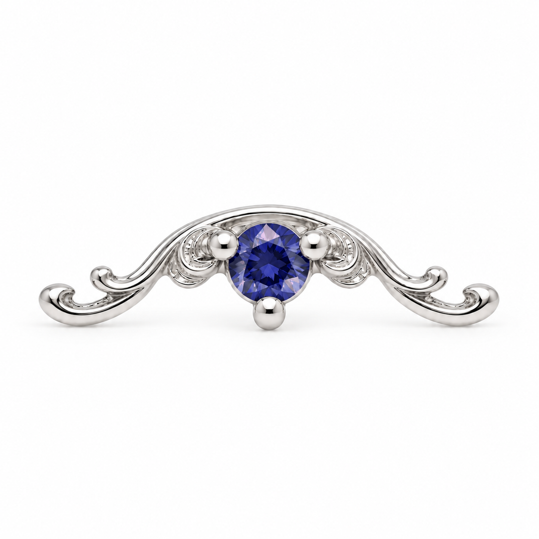 AuAdore Bishop Lab Blue Sapphire threadless end in 14k white gold, approved Bishop master geometry with 2mm lab blue sapphire